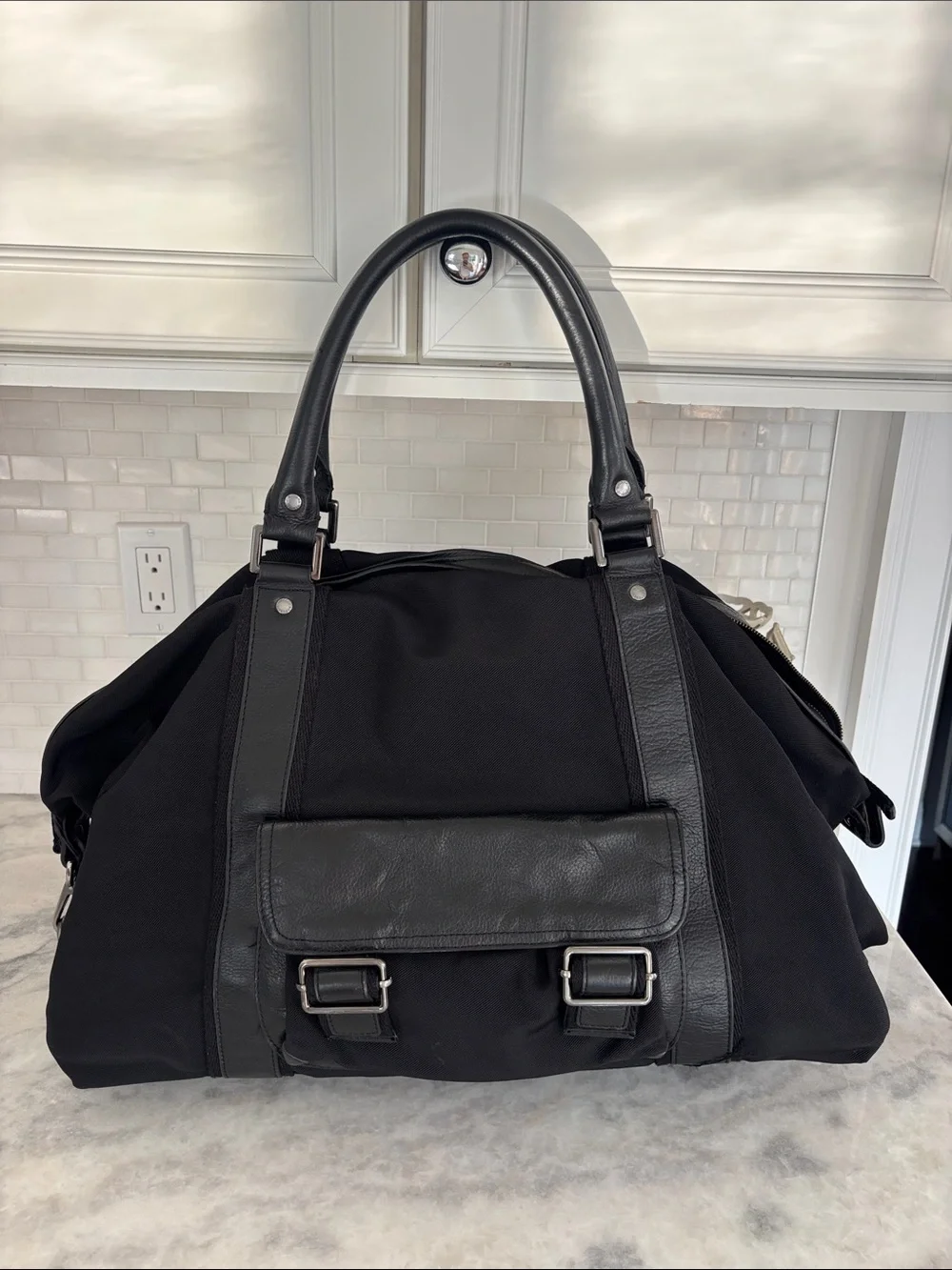 Banana Republic Black Duffle Bag with Leather Trim